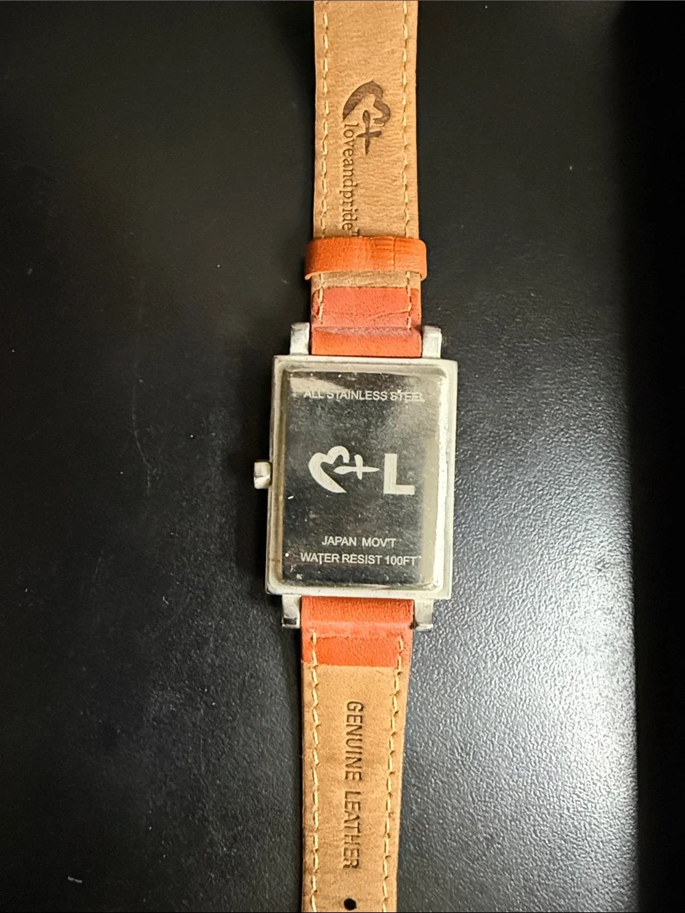 Orange Leather Strap Watch with hearts. From love and pride
